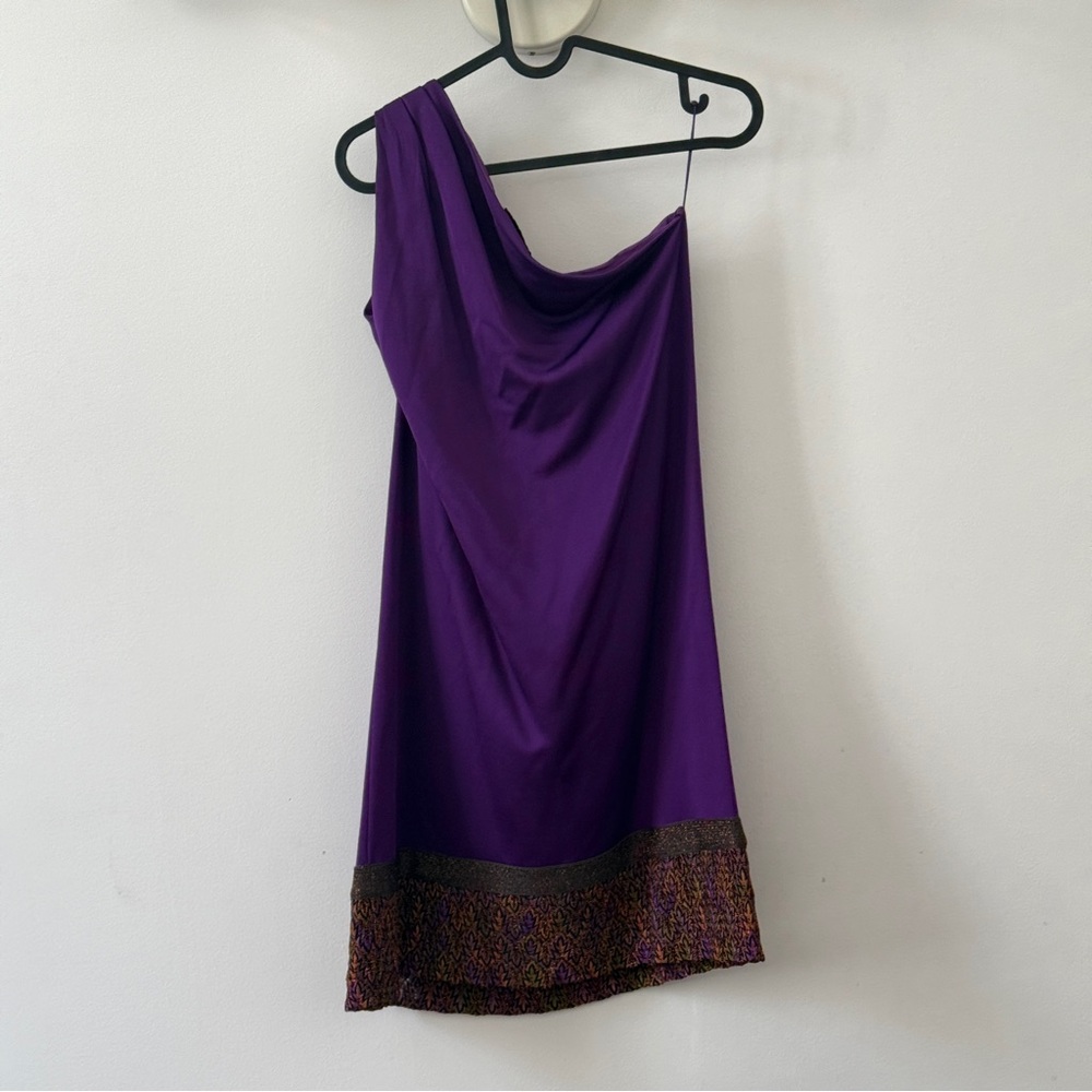 Missoni Purple One-Shoulder Dress with Embroidered Hem Size 40